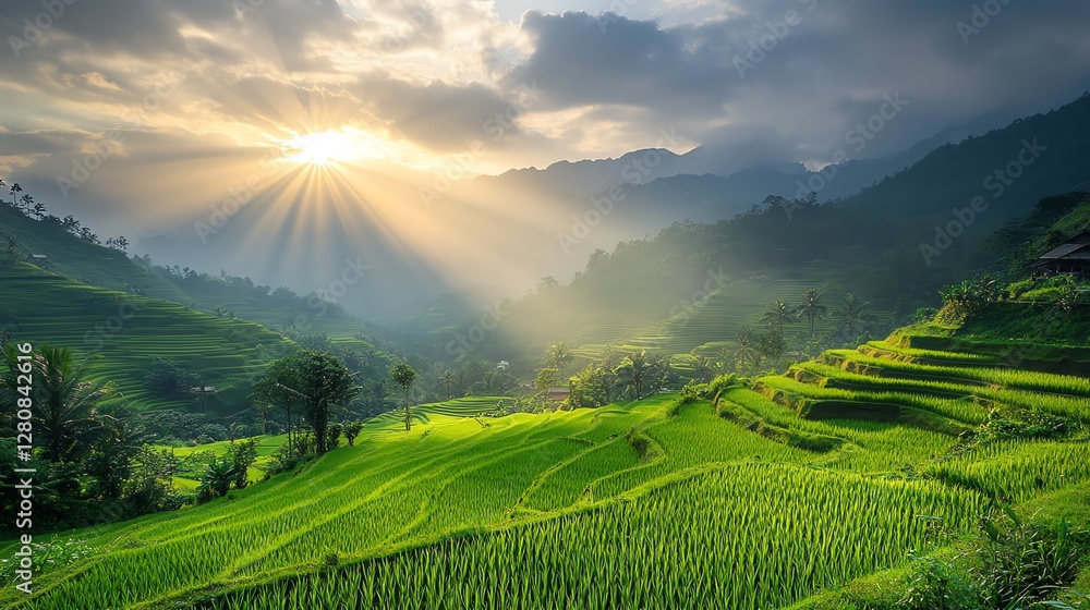 Closeup of vibrant green paddy fields in the morning Closeup of vibrant green paddy fields in the morning