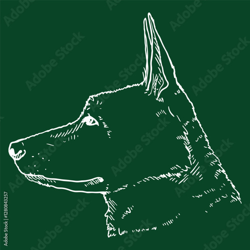 Sketch German Shepherd Dog Face Side View. Vector Illustration.