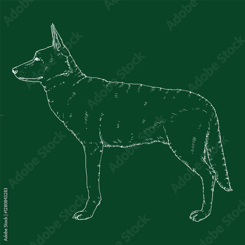 Vector Sketch Standing German Shepherd Dog Illustration