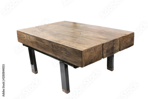 Wallpaper Mural Wooden Oak Coffee Table isolated on white background. Handmade wooden table made of massive oak logs in an industrial style. Torontodigital.ca