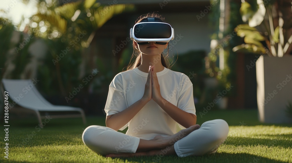 Fototapeta premium Serene Virtual Reality Meditation: Finding Inner Peace in a Digital Oasis