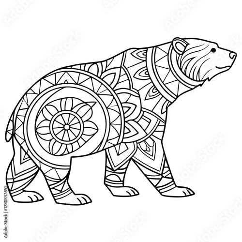Polar Bear Coloring Page: Intricate Mandala Animal Design for Adults & Kids, Printable Art Therapy Relaxation Activity Sheet