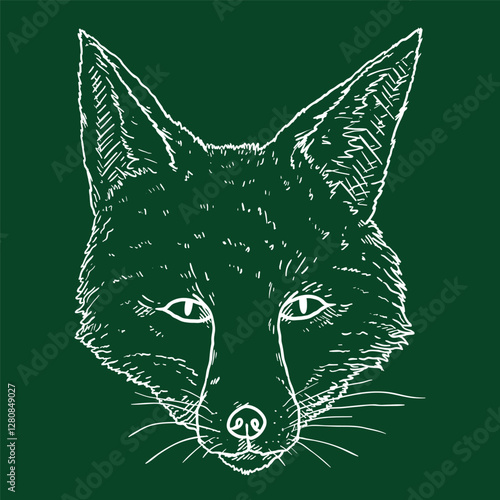Fox Head. Vector Sketch Illustration of Front View Vixen Face