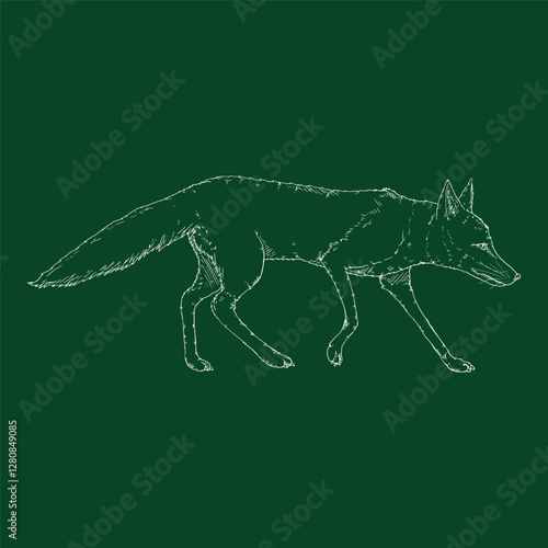 Walking Fox. Side View. Vector Sketch Illustration of Vixen.