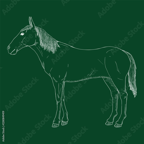 Vector Chalk Sketch Standing Horse