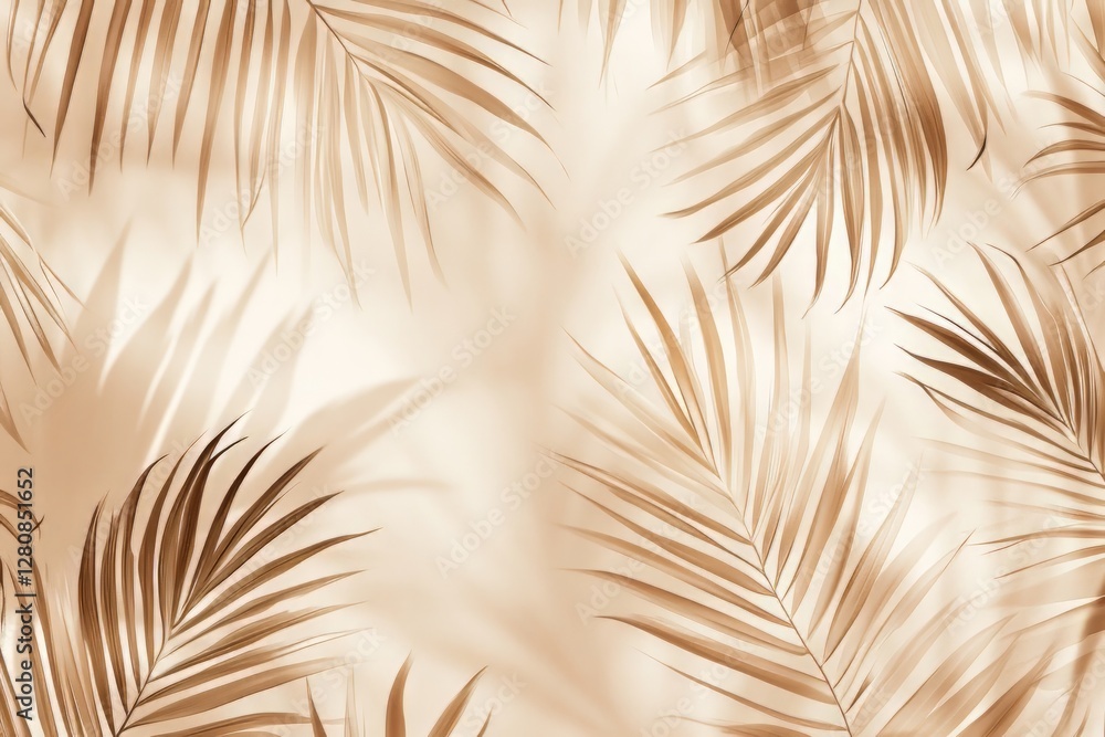 Background with seamless texture of tropical palm leaves shadow on warm beige background Background with seamless texture of tropical palm leaves shadow on warm beige background