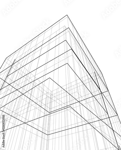 Abstract High-Rise Architecture – Wireframe Urban Skyscrapers