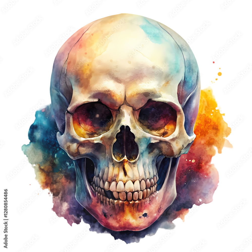 Fototapeta premium Skeletons skulls halloween watercolor generative