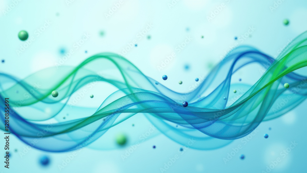 Abstract visual metaphor for drug semaglutide with blue waves and bubbles on a gray background. Abstract visual metaphor for drug semaglutide with blue waves and bubbles on a gray background.