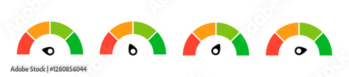 Speedometer vector icon. Scale speed in flat style. Vector speedometer illustration. Speed indicator, Risk level guage