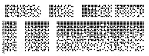 Pixel textures. Pixel disintegration background. Pixel effect. Dispersed dotted pattern. Disintegration Concept. Set pixel mosaic textures