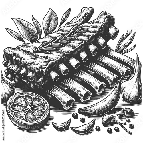 Barbecue Ribs with Fries and Sauce vector