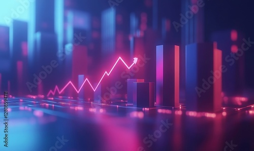 Wallpaper Mural Bright Financial Growth Graph with Rising Arrow on Dark Blue Background - Concept of Stock Market Investment and Trading in 3D Render Torontodigital.ca