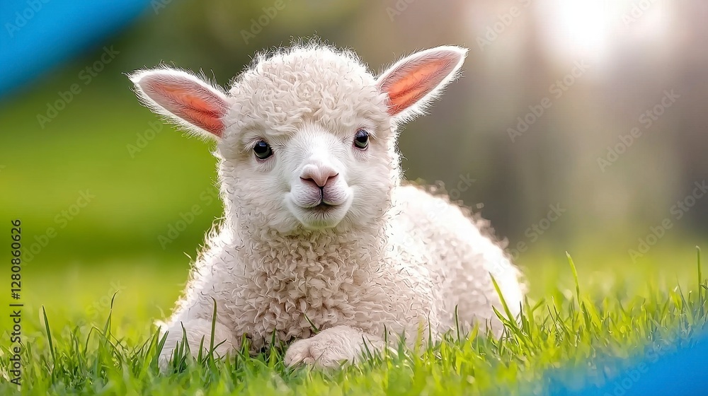 Adorable Baby Lamb Laying On Grass Adorable Baby Lamb Laying On Grass