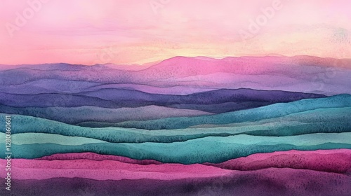 The fantasy design includes smooth light pink, green, and purple shades, combined with blue, on textured watercolor paper, ideal for creating grunge designs, vintage cards, and templates, with the