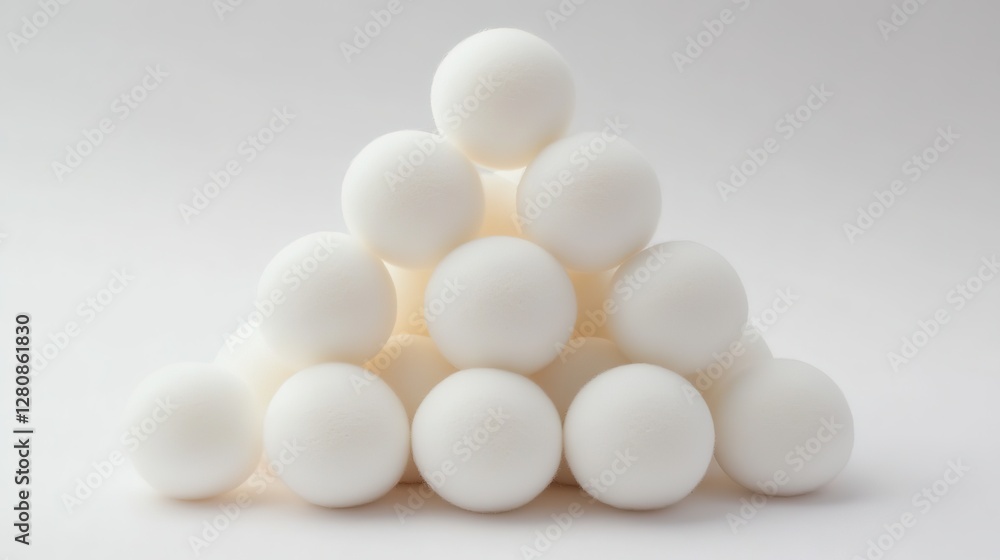 Soft White Felt Balls Arranged in a Pyramid Shape, Creating a Textured and Aesthetic Display Soft White Felt Balls Arranged in a Pyramid Shape, Creating a Textured and Aesthetic Display