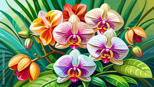 Beautiful Orchid Flowers Close-Up. Tropical Flowers.