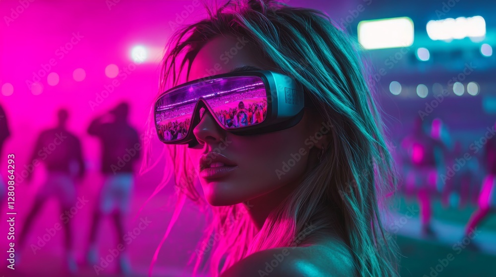 A virtual reality user witnesses a high-stakes gaming competition, immersed in the presence of excited fans and engaging lighting effects A virtual reality user witnesses a high-stakes gaming competition, immersed in the presence of excited fans and engaging lighting effects