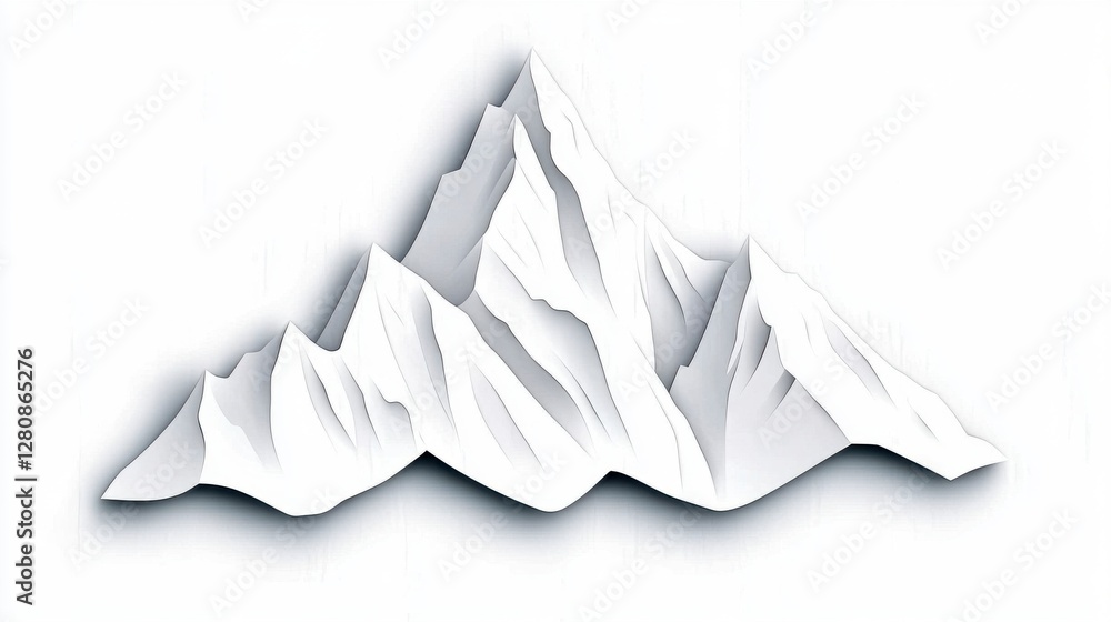Abstract White Mountain Range with Geometric Peaks on White Background Abstract White Mountain Range with Geometric Peaks on White Background