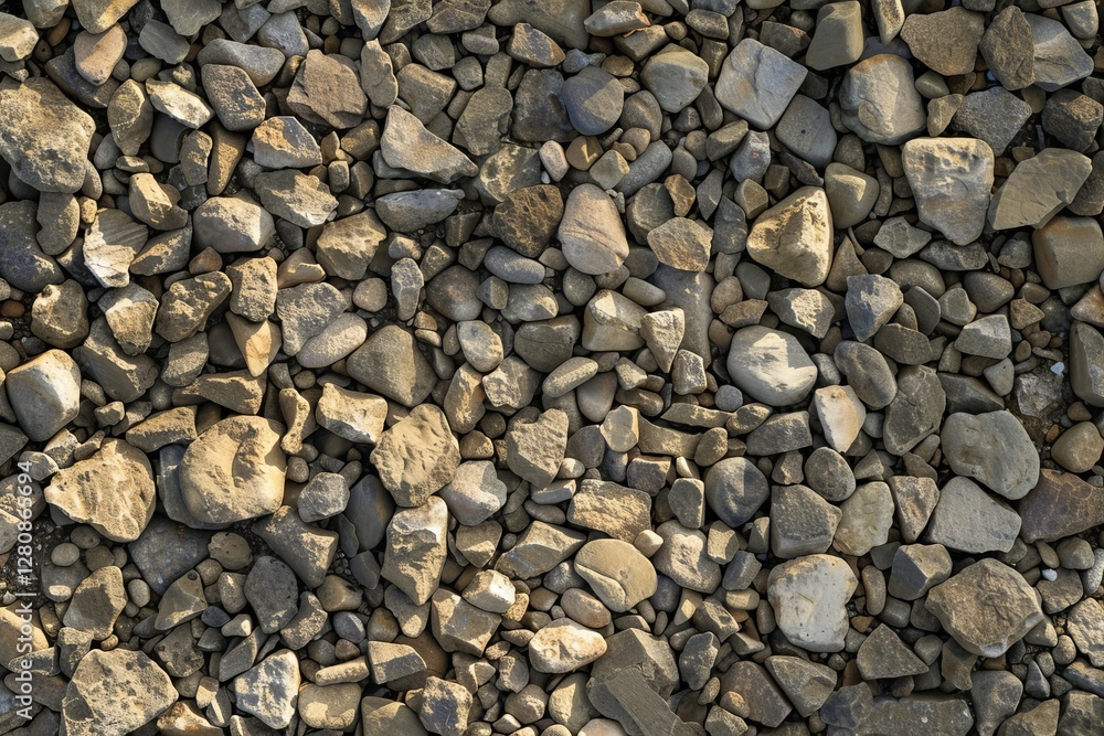 Assorted crushed stones and gravel in shades of grey and brown. Textured natural rock background for construction, landscaping, and geology concepts. Assorted crushed stones and gravel in shades of grey and brown. Textured natural rock background for construction, landscaping, and geology concepts.