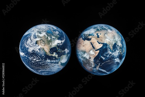 A wide - angle view of Earth from space, showing both hemispheres in one shot