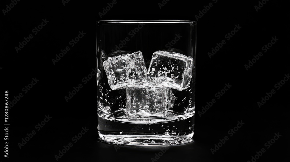 Three ice cubes sitting in a glass with water Three ice cubes sitting in a glass with water