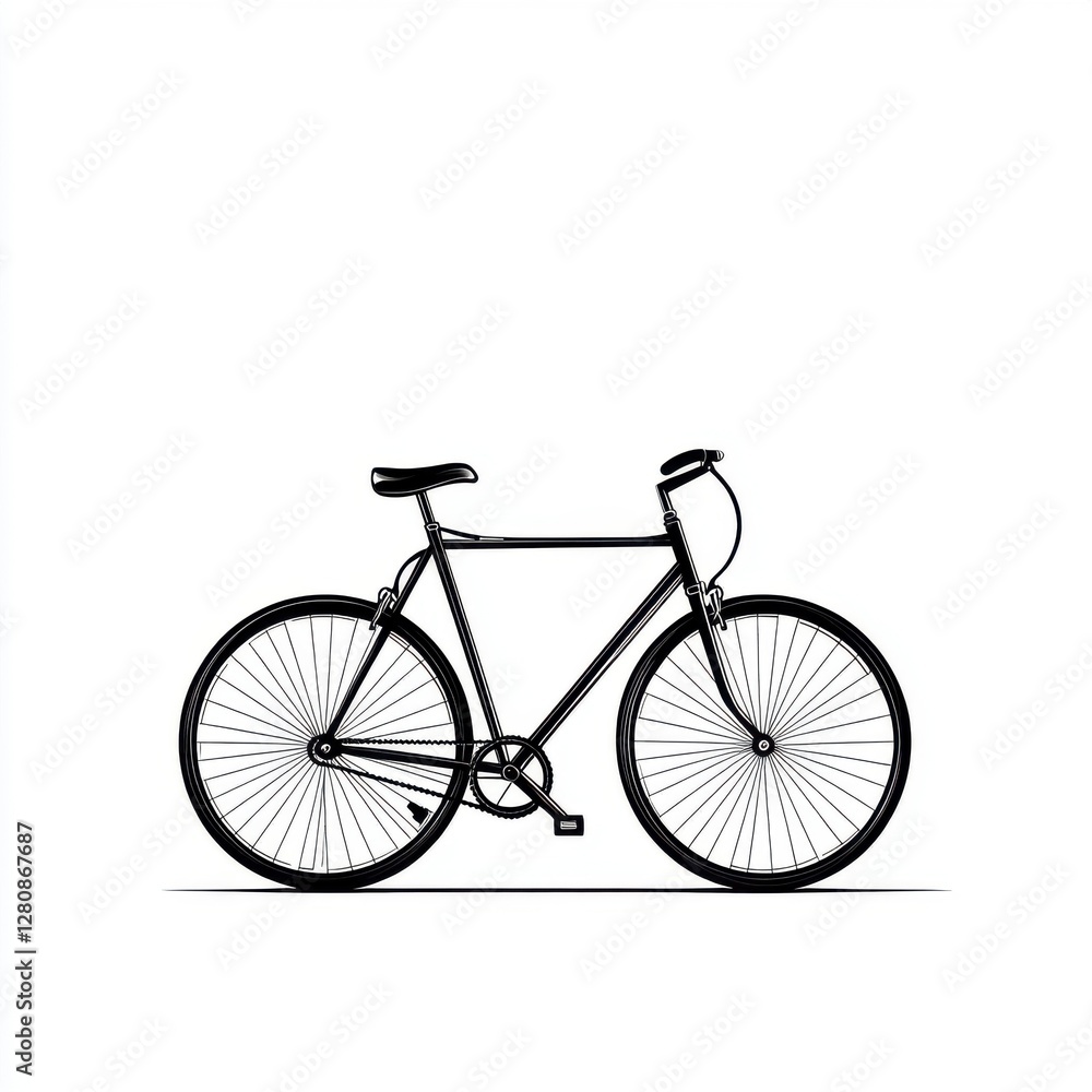 Fototapeta premium Black and White Graphic Illustration of a Classic Bicycle with Thin Frame