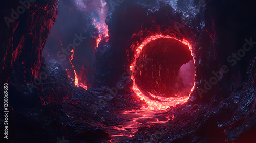 Volcanic terrains molded by the fiery embrace of molten lava encapsulate ethereal beauty  photo