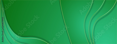 green gradient wavy lines on a gold trimmed background for elegant designs. Ideal for luxury branding, digital banner and business presentations.