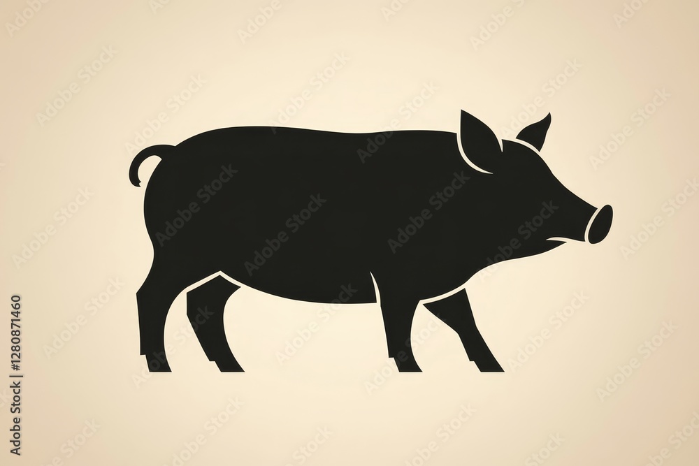 Fototapeta premium A modern illustration of a pig silhouette on a white background, styled in a vintage, retro manner, can serve as a logo template for a butchery or meat shop with the text 'Pig, pork