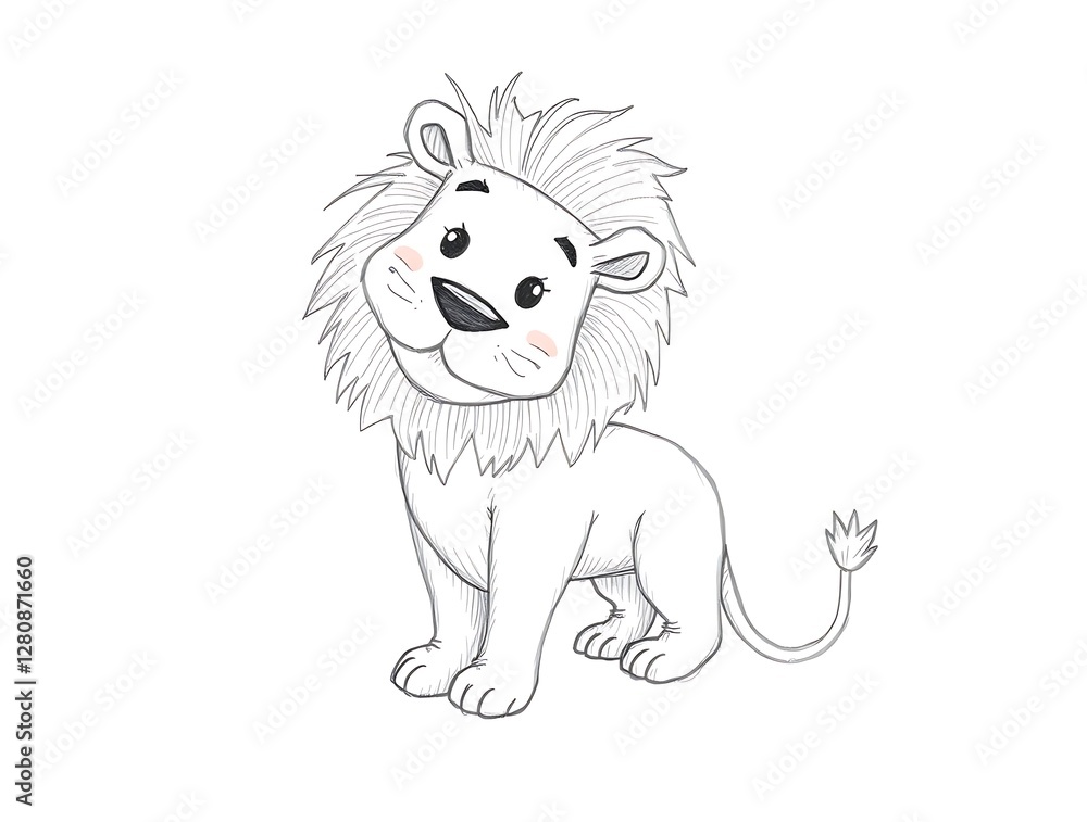 Cute Lion Cub Sketch Illustration on White Background for Children Cute Lion Cub Sketch Illustration on White Background for Children