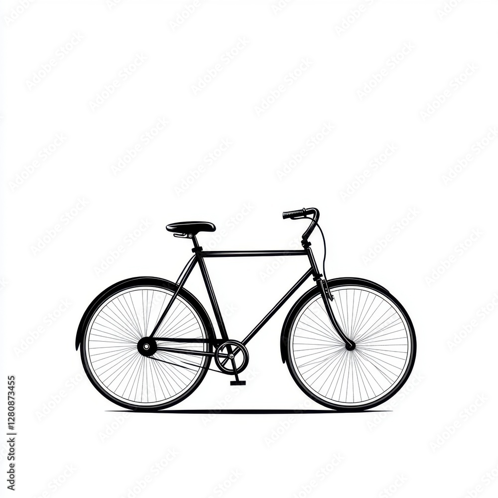 Detailed Black Line Drawing of a Bicycle with Classic Design on White Background Detailed Black Line Drawing of a Bicycle with Classic Design on White Background