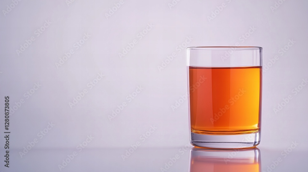 A glass of amber liquid sits on a light gray surface, creating a simple yet elegant still life. A glass of amber liquid sits on a light gray surface, creating a simple yet elegant still life.