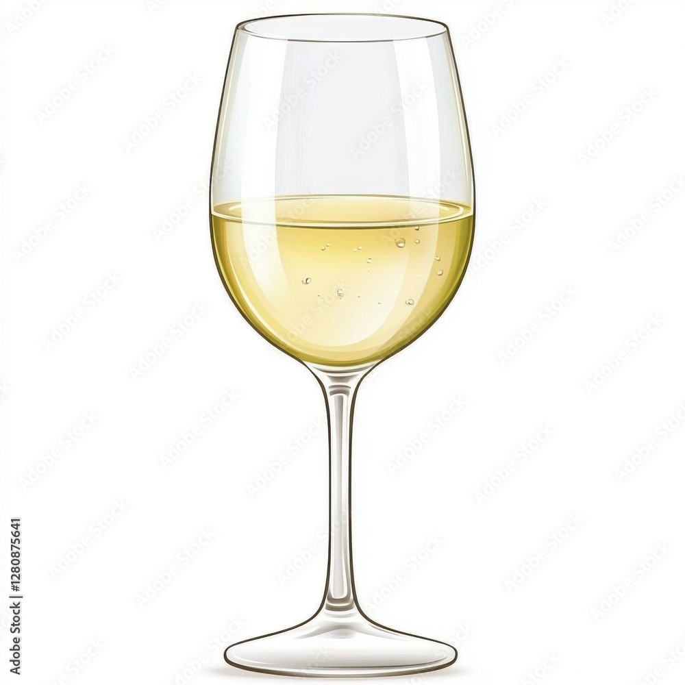 Elegant Wine Glass Filled with White Wine on White Background for Adobe Stock Elegant Wine Glass Filled with White Wine on White Background for Adobe Stock