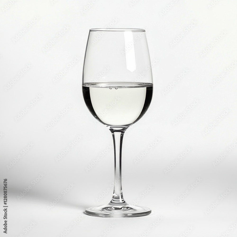 Elegant Wine Glass with White Wine Beverage on a Clean White Background Still Life Elegant Wine Glass with White Wine Beverage on a Clean White Background Still Life