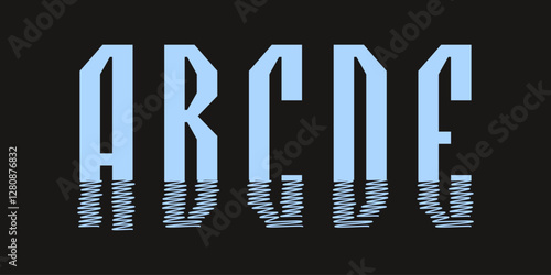 Abstract vector uppercase letters A-E with glitch stroke effect. Modern digital typography in light blue on a black background. Great for futuristic, cyber, and tech designs.