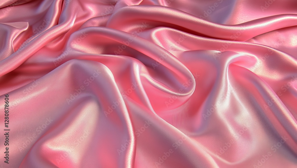 Obraz premium A 3D rendered abstract soft rainbow gradient color cloth viewed from above is set against a pink silk background, with a wavy pink fabric texture and an abstract soft pink backdrop