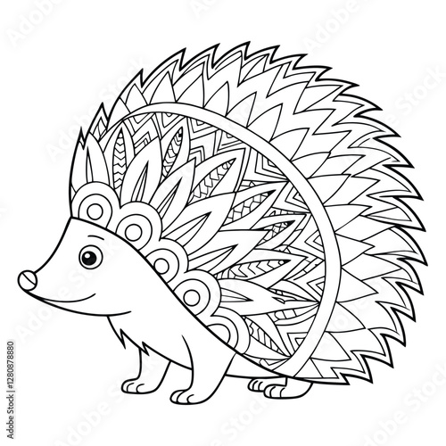 Hedgehog Coloring Page: Detailed Zentangle Style Illustration for Adults and Kids, Printable Animal Art Therapy Activity Sheet