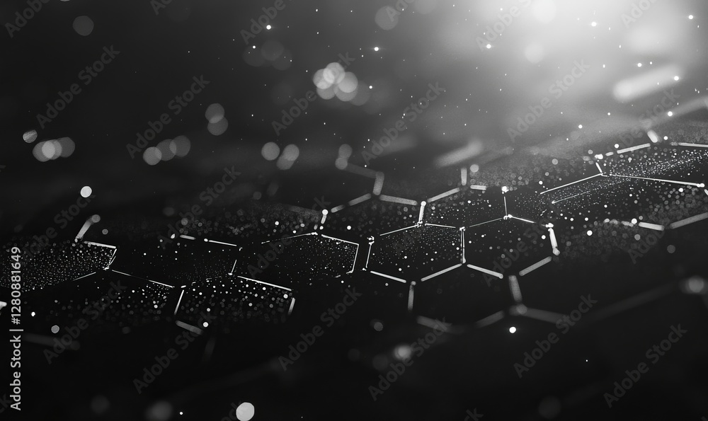 Obraz premium Hexagonal Black Technology Texture with Digital Sparkles - Modern Futuristic Abstract Background Concept