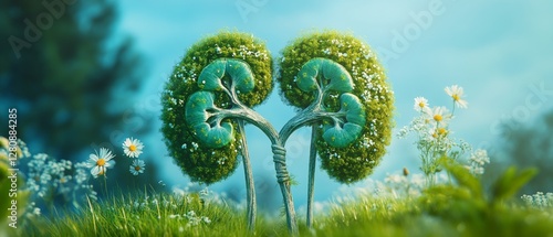 art of kidney with leaves and grass 