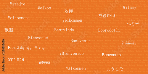 Composition of Welcome messages in many different languages vector illustration design background