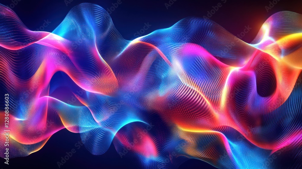 Abstract vibrant neon wave, flowing light, digital art. Abstract vibrant neon wave, flowing light, digital art.