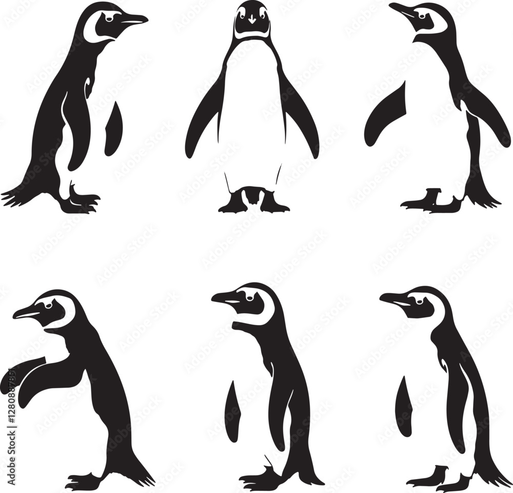 Fototapeta premium Penguin Silhouettes Collection Vector Illustration