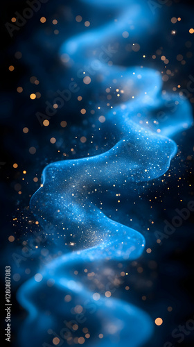 Abstract Blue Glowing Sparkles On Dark Background Modern Art and Graphic Illustration