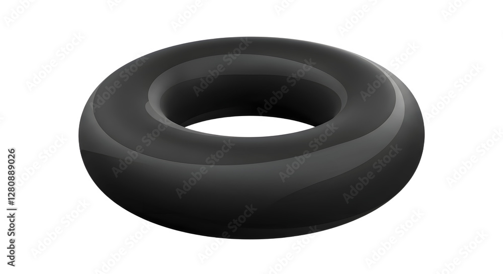Isolated Black Rubber Torus Shape on White Background with Smooth Shading Isolated Black Rubber Torus Shape on White Background with Smooth Shading