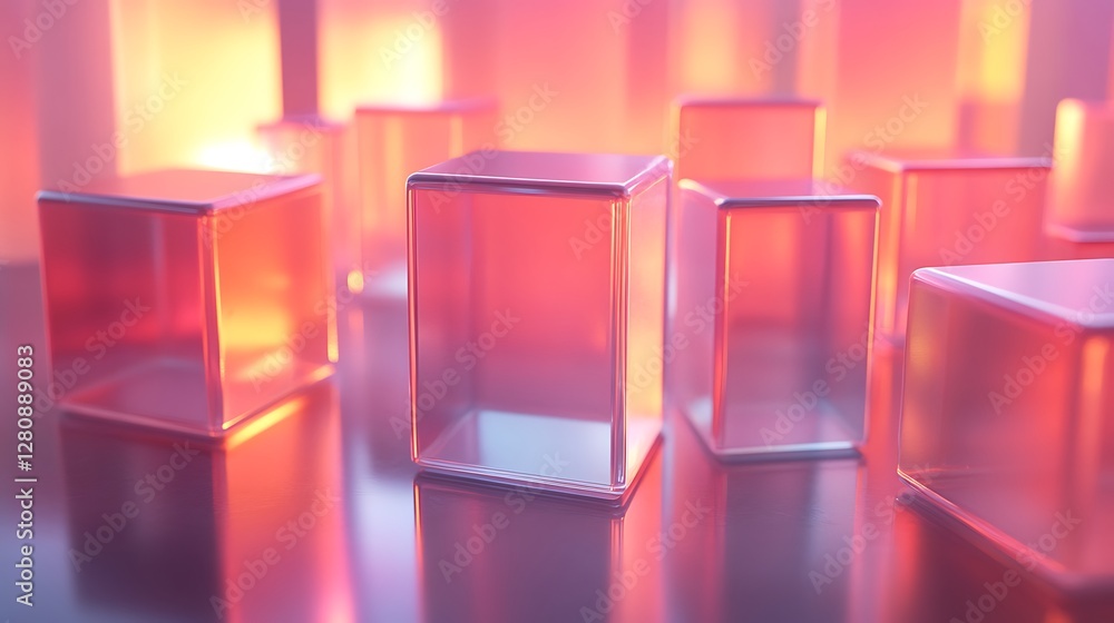 Abstract Glass Cubes, Neon Light Display Abstract Glass Cubes, Neon Light Display