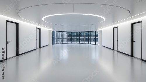 Modern White Hallway with Geometric Lighting and Perspective View Interior Design