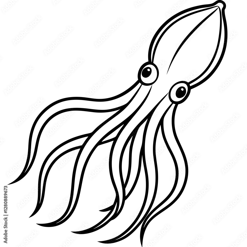 Simplified Squid Vector - Line Art Illustration Simplified Squid Vector - Line Art Illustration