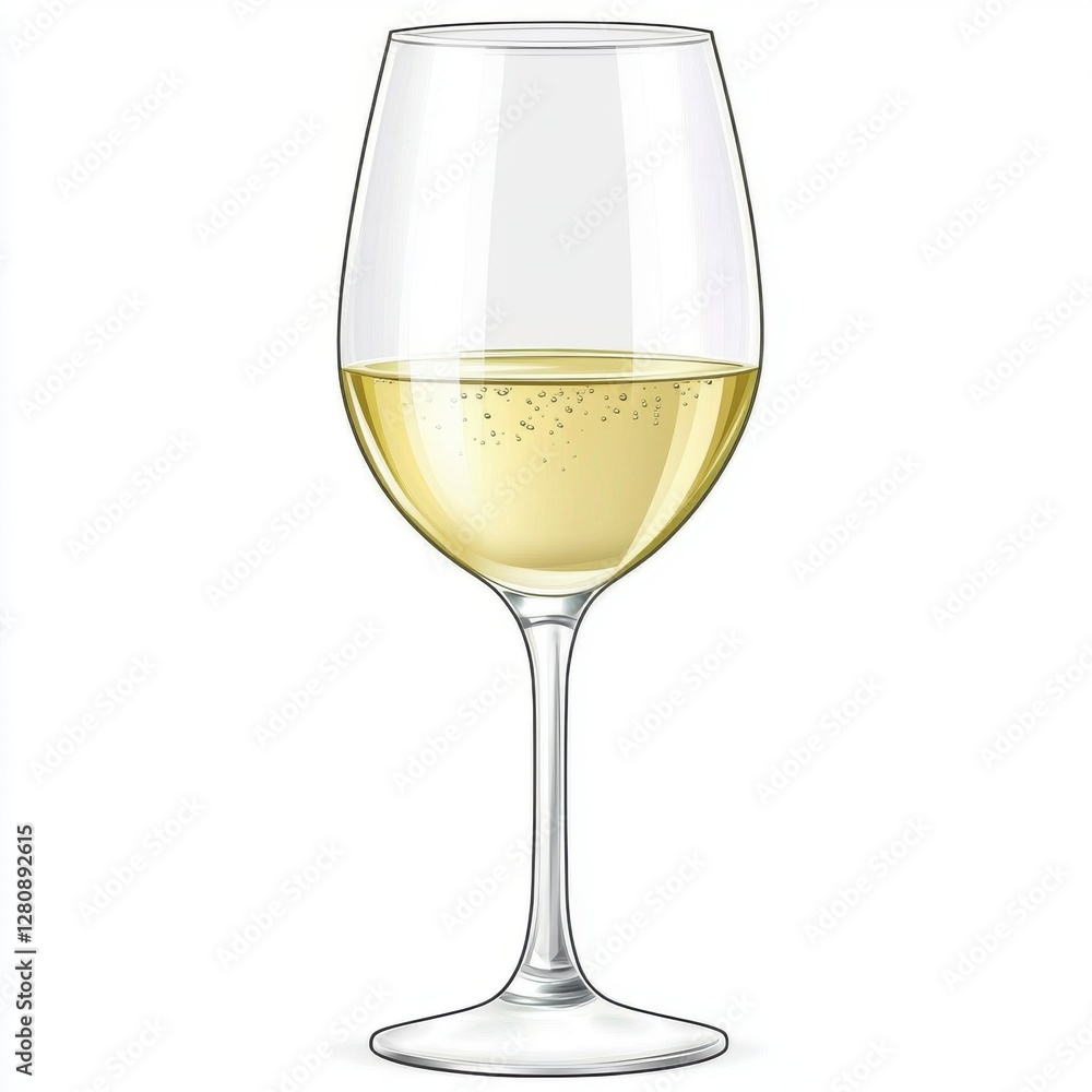 Pale Yellow White Wine in a Clear Glass on White Background Pale Yellow White Wine in a Clear Glass on White Background