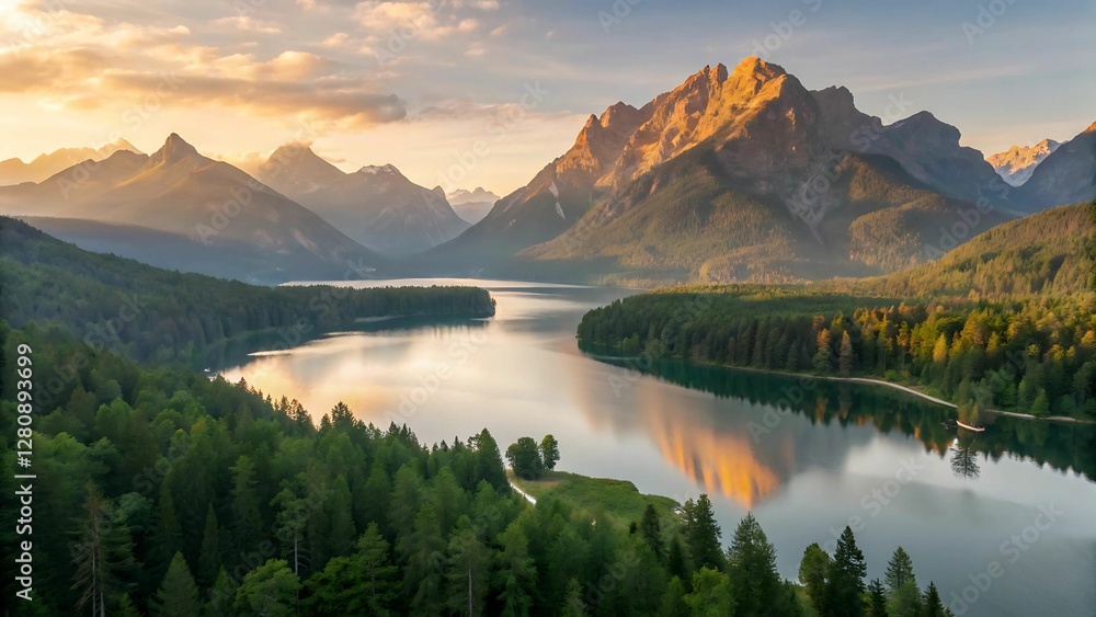 Fototapeta premium Serene Mountain Lake at Sunset